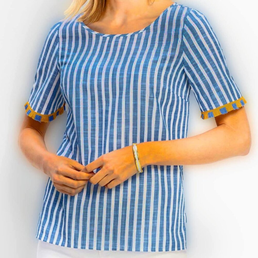 Talbots Top Size X Pacific Striped Fringed Sleeve NEW without tags